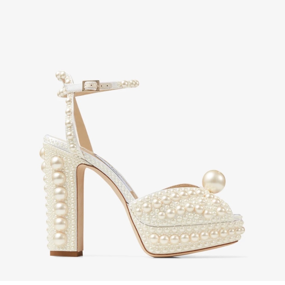 Pearl White Block Heels